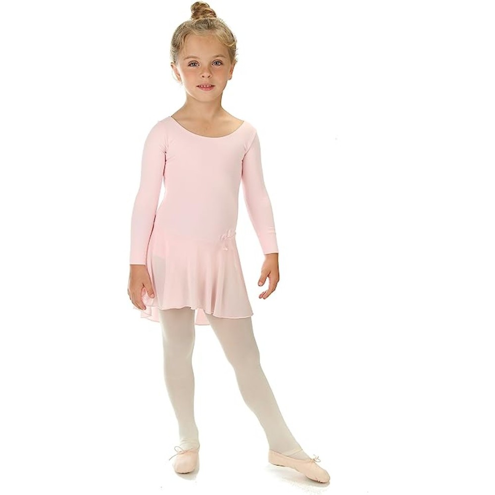 Girls' Ruffle Long Sleeve Skirted Leotard Baby Pink Ballet Gymnastic Dance 2 - 4